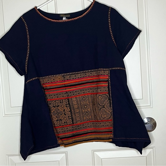 Chitralada Navy and Multicolor Patterned Women's Top - Picture 1 of 8